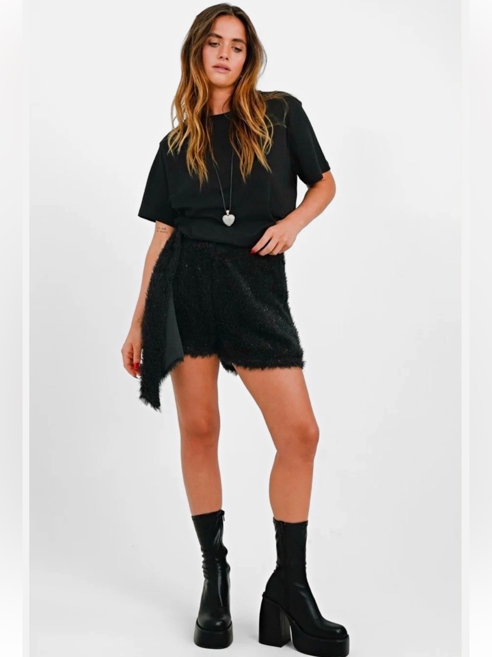 ASOS Luxe Faux Fur Fluffy Bow Shorts In Black Size US8